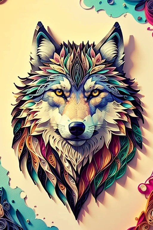 wolf,multi dimensional paper quilling, art, chibi,
yang08k,  beautiful,  colorful,
masterpieces, top quality, best quality, official art, beautiful and aesthetic,