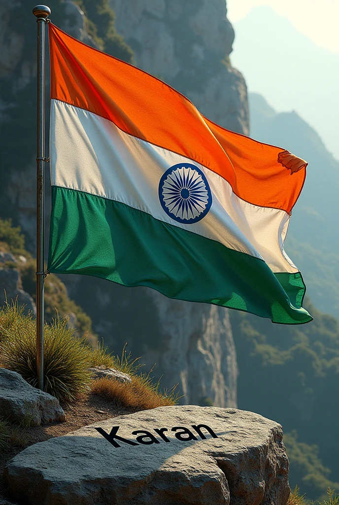ant to create an Indian flag on the piece of rock karan written