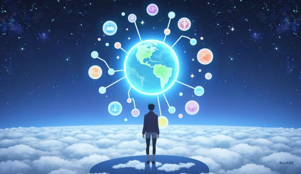 Hygiene photos,Earth,Japan,Network of light from Sapporo to the world,Anime Style,animation,Japanのアニメ,High resolution, 