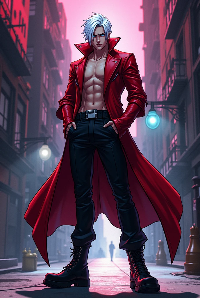 Make me a Dante from the Devil May Cry video game in the art style of the Hazbin Hotel series