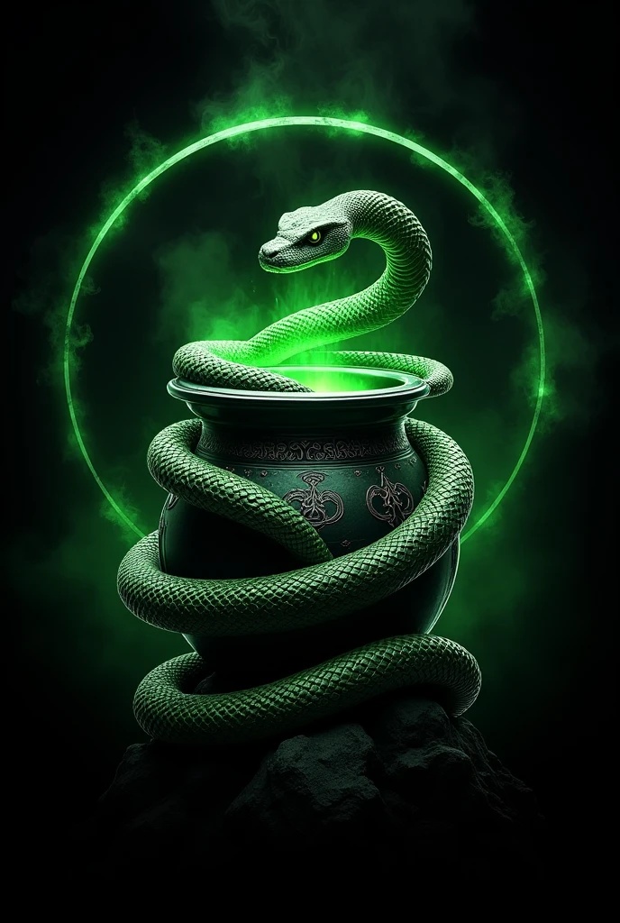 Logo for a black and green team with a pot and a snake