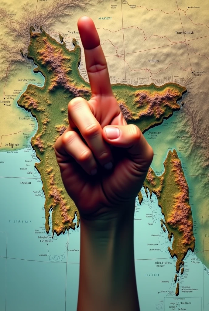 Fuck you sign with finger in Bangladeshi map