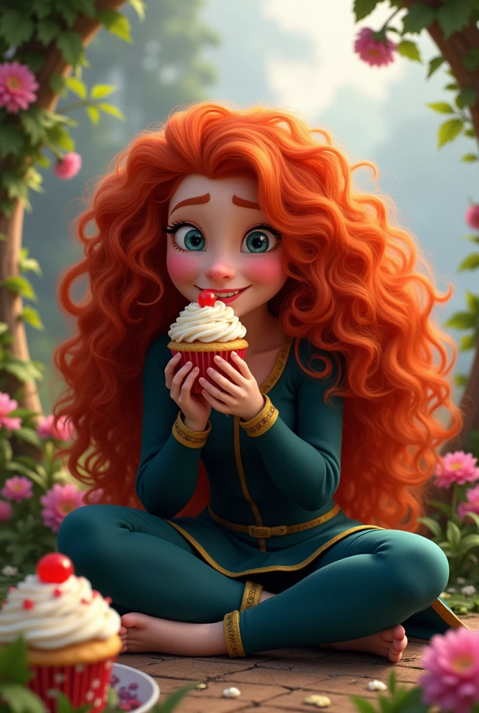 Disney princess Merida eating a cupcake