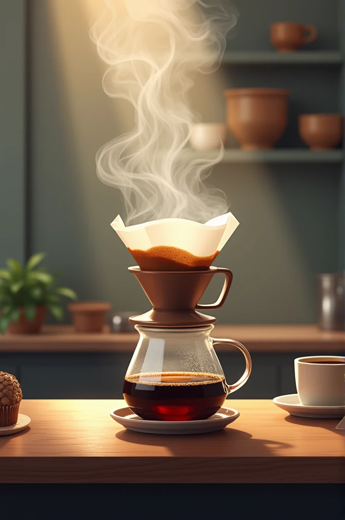 filter coffee flat bottom, dripper, steam