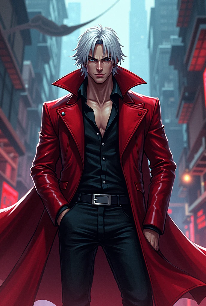 Make me a Dante from the Devil May Cry video game in the art style of the Hazbin Hotel series