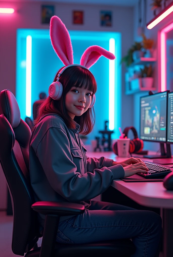 make it in landscape and sifferent pose with gaming setup and bunny headset