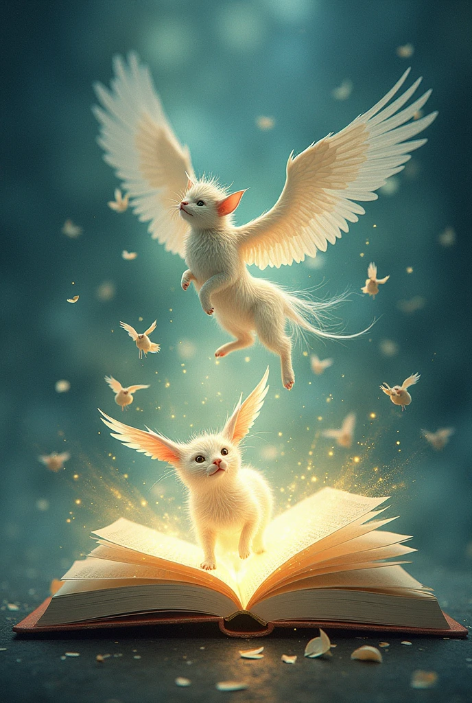 Draw images that evoke childhood dreams, emerging from inside an open book