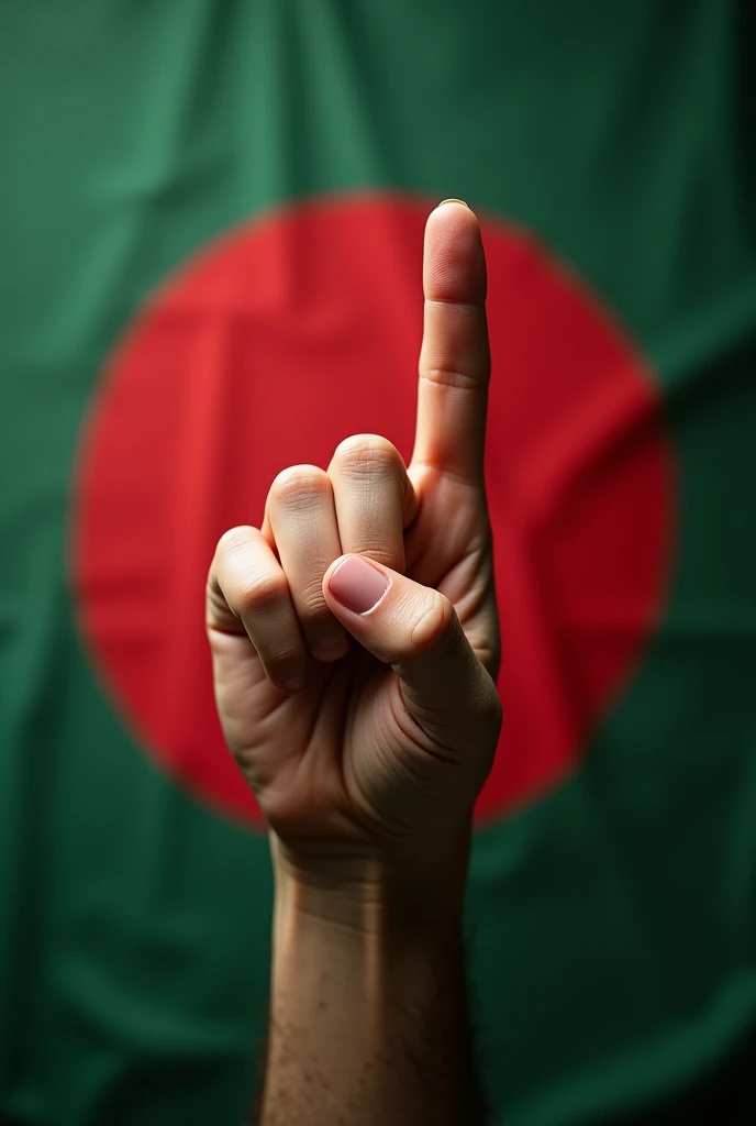 Fuck you sign with finger in Bangladeshi flag