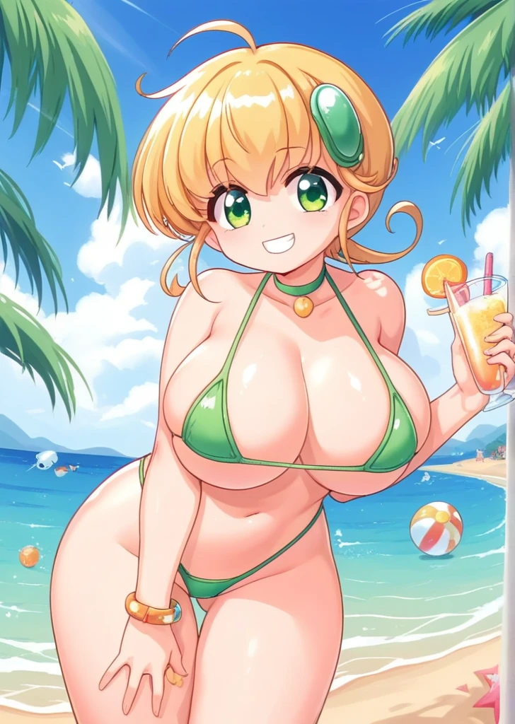 Hiiragi Rokuna, 4K, Huge breasts, (Young face:1.2), (smile:1.3),cowboy shot,((ultra sexy triangle thong Bikini)),((((nfsw)))),beach,((nude)),