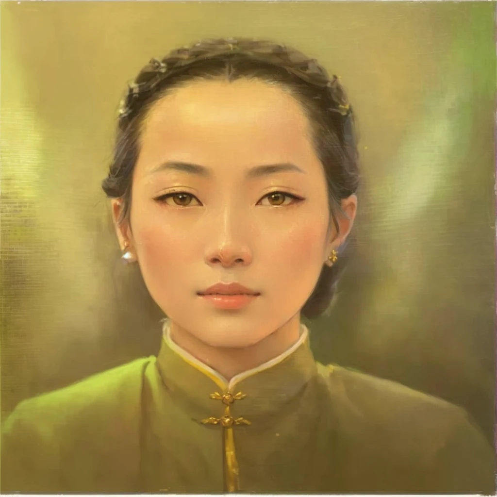 painting of a woman in a green jacket with a pearl earring, yun ling, portrait of lumastina celerraria, do hoang tuong artwork, inspired by Ju Lian, portrait n - 9, inspired by Min Zhen, inspired by Lin Tinggui, inspired by Li Tang, inspired by Gu Zhengyi, portrait of modern darna, dao trong le