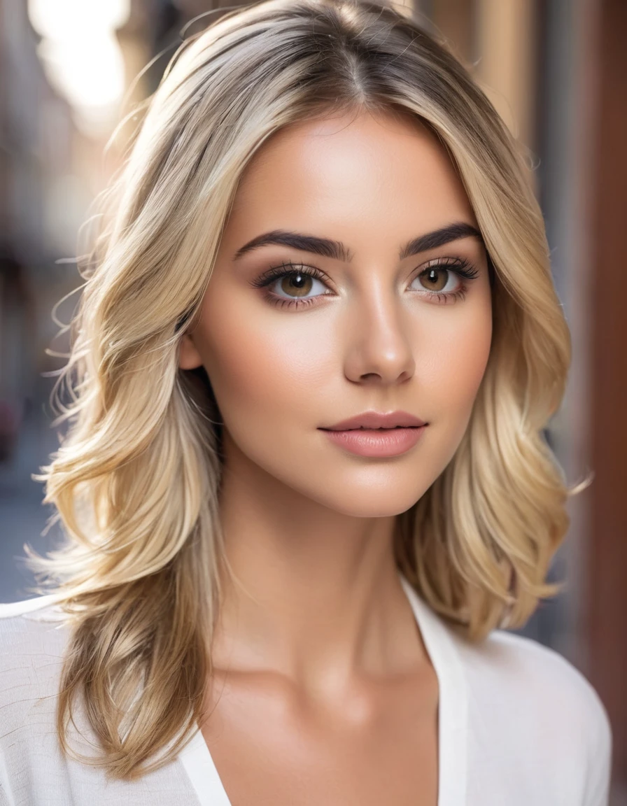 portrait of a stunning young blonde woman looking at camera, 1 beautiful girl about 23 years old, DARK hair, I am YULIANA , expert with 5 years of experience in the BEAUTY sector . During this time, I went from beginner to professional., que tiene un profundo conocimiento de las complejidades de los CONOCIMIENTOS SOBRE EL CUIDADO fACIAL Y EL TRATAMIENTO DEL CUIDADO CORPORAL y sabe, cómo proteger SASTIfACER LOS INTERESES DE SUS CLIENTES ; I'm here, here to help you, MORE OR LESS A HEIGHT OF 1,62 CM THICK LIPS, NARIZ fILEÑA, LIGHT BROWN EYES, lights in the eyes, small breasts, CON TATUAJE DE fLORES EN EL ANTE BRAZO, Oval face, WITH THICK EYEBROWS very short pixie with shaved side, tattoos,Very happy look,dimples,flirt,beautiful gummy smile with wrinkles on the nose,shy,back,attractive features,expressive eyes,perfect face,makeup enhancements,fancy dress,sunny landscape in the background,striking photorealism,trend in artstation,featured on pixiv,cinematographic composition,dynamic pose,beautiful lighting,sharp,Details,hyperdetailed,Sony/Zeiss 90mm,f/2.8,shutter speed of 1/1950s,Oh!,HdR,32K,masterpiece,Best Quality