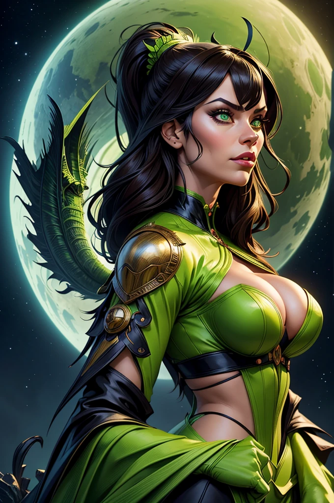 Anthropomorphic female grinch grasshopper mage. Official Art – Charecter profile. An Award-Winning Digital Masterpiece In 4K Ultra HD, Extreme Detail And Intricate Realism. Symmetrical Face. This Concept Art Brought To Life By The Hands Of Artists Like Wlop & Artgerm In A Stunning 2D Vector Illustration.Background Is A Panoramic Vista.
