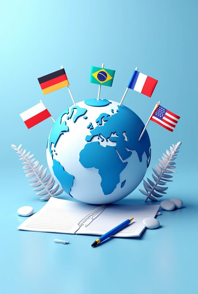 Make Professional Translation & Content Creation Gig image for me for Fiverr.Visual Elements:
Flags representing different languages (e.g., English, Azerbaijani)
A pen and paper icon for content creation
A globe to symbolize international work
Color Scheme: Blue and white for a professional and clean look
Text: Make it bold and clear, emphasizing the services offered