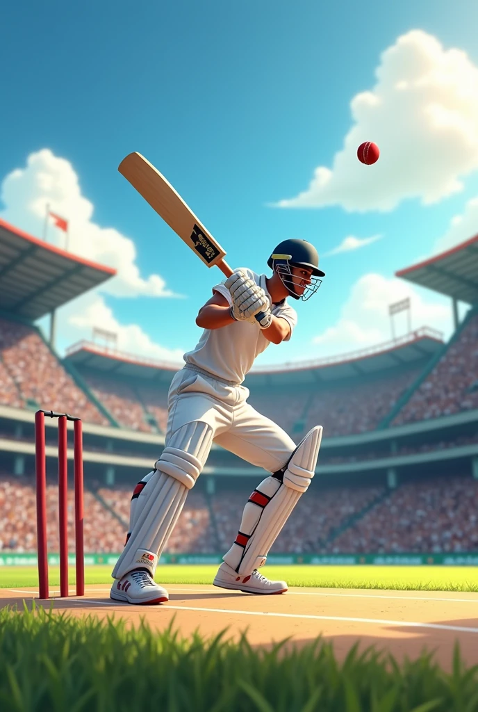 Cricket match,hit six the ball was going to the sky