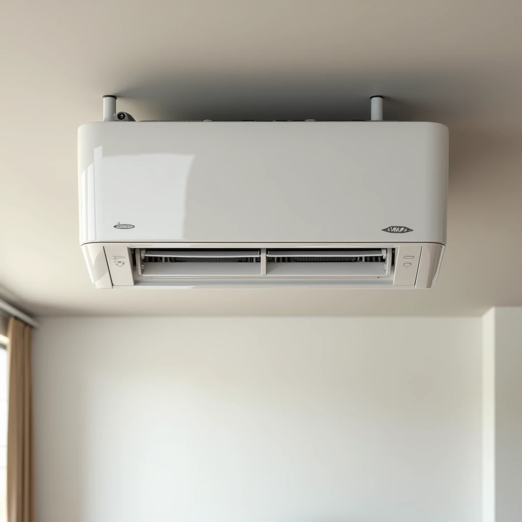 Front view of ceiling mounted split type air conditioner
