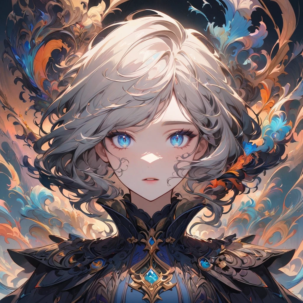 a profile picture featuring a Genshin Impact character with long, light-colored hair and blue eyes. The character has a surprised expression and is wearing a detailed outfit with a high collar. The background is dark blue, adding a dramatic effect to the image. The overall style is anime-inspired, capturing the character's intricate design and expressive features.