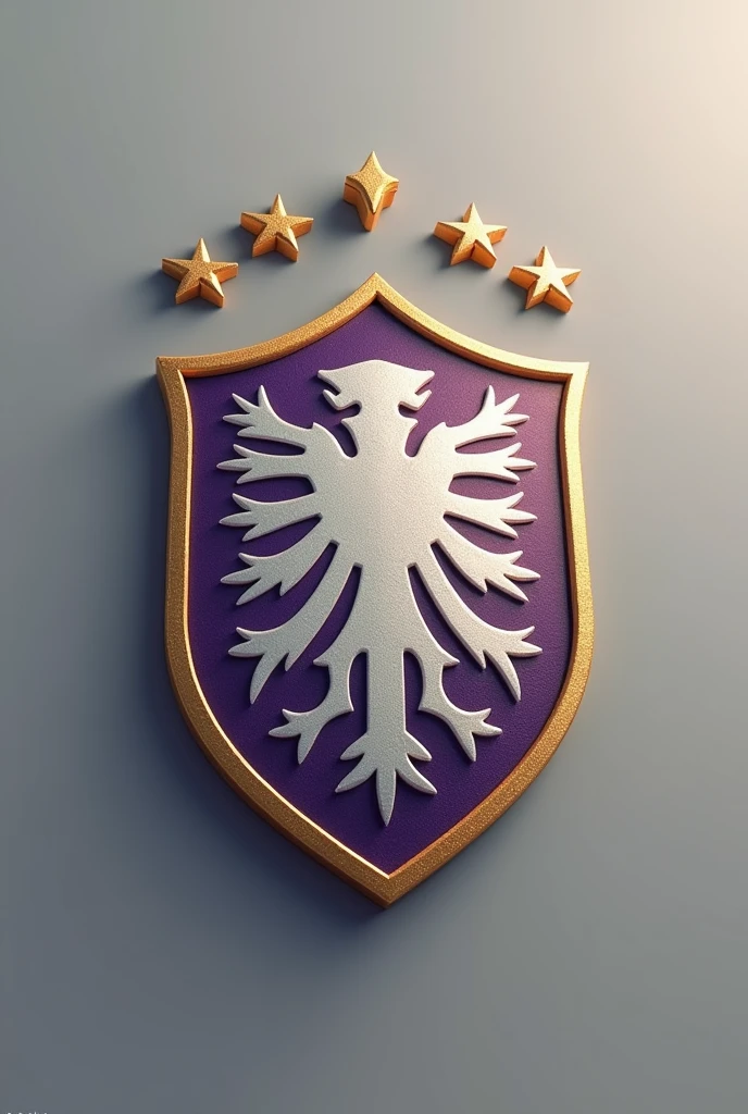 (photorealism:1.2), soccer logo, with classic and minimalist design , with predominant colors white, gold and purple, with representative details of the German city of Munich, the shield with a small German crown above it with four stars above it. (The shield should look like it's from the Champions and not modern.)