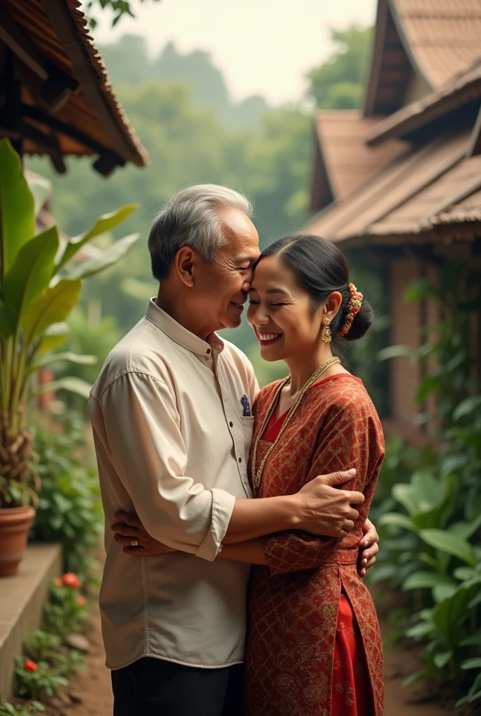 In Myanmar A man and a woman standing and hugging each other