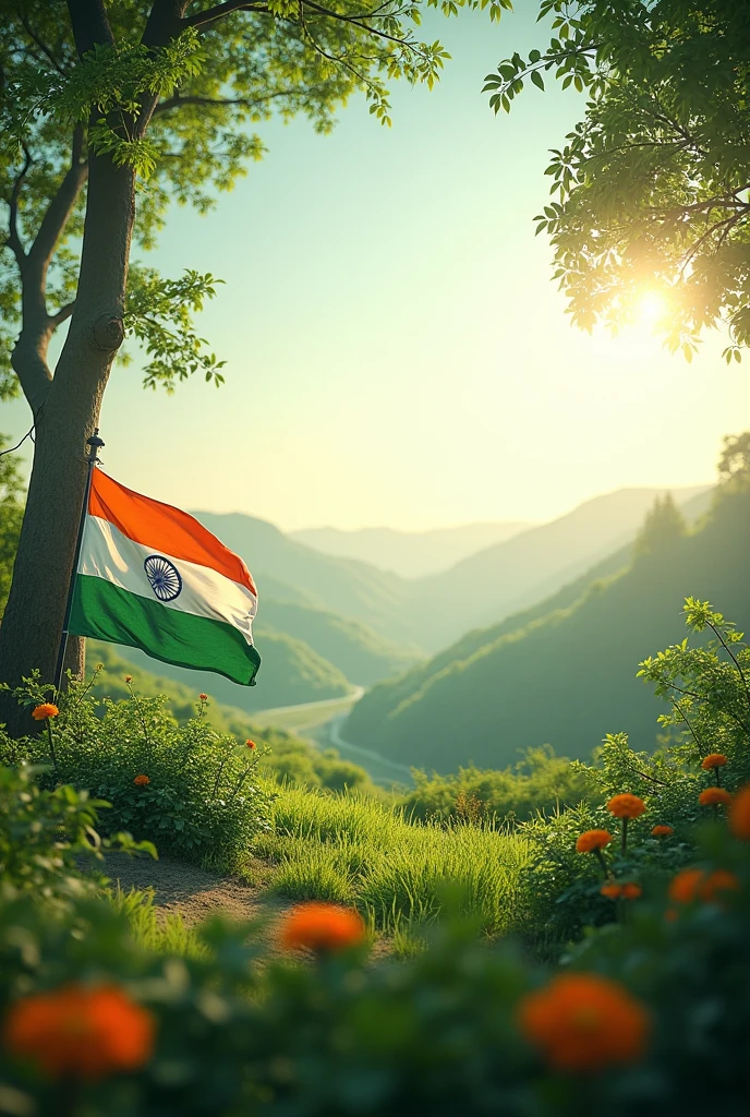 India independence day image generator realistic and attractive a image with nature and low opacity with India flag colour 