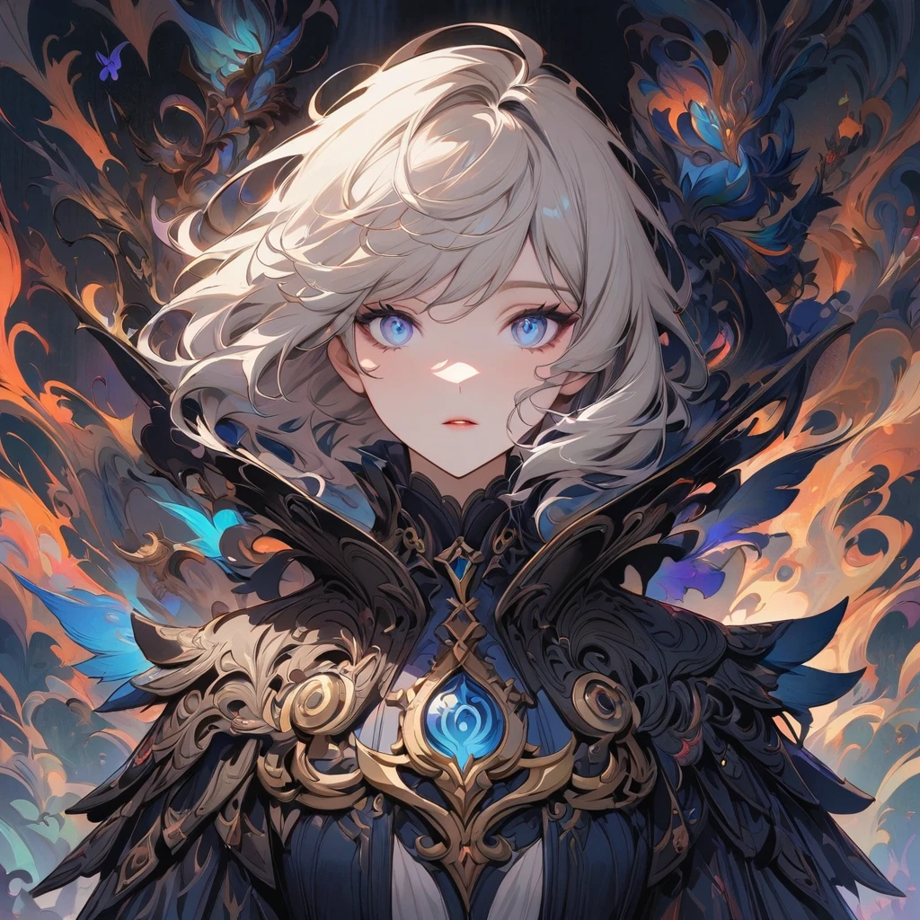 a profile picture featuring a Genshin Impact character with long, light-colored hair and blue eyes. The character has a surprised expression and is wearing a detailed outfit with a high collar. The background is dark blue, adding a dramatic effect to the image. The overall style is anime-inspired, capturing the character's intricate design and expressive features.