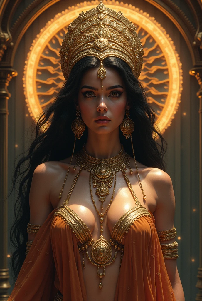 Standing Indian goddess cleavage nude