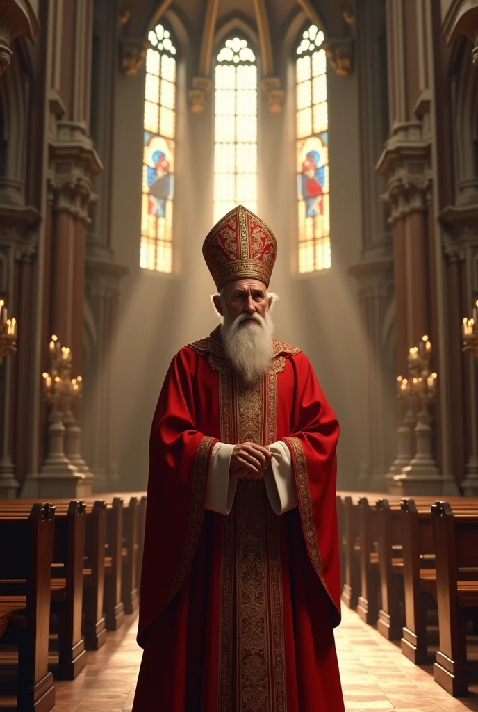 (photorealism:1.2), old man, cardinal church, medieval style