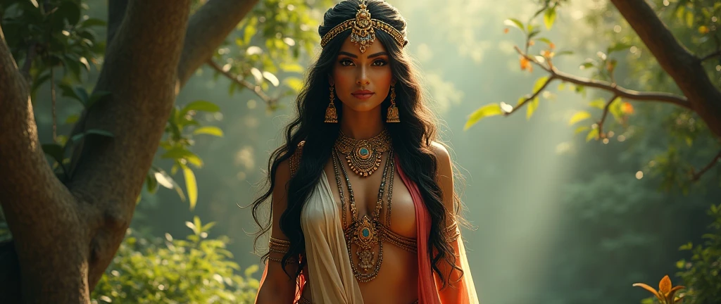 Standing Indian goddess cleavage nude