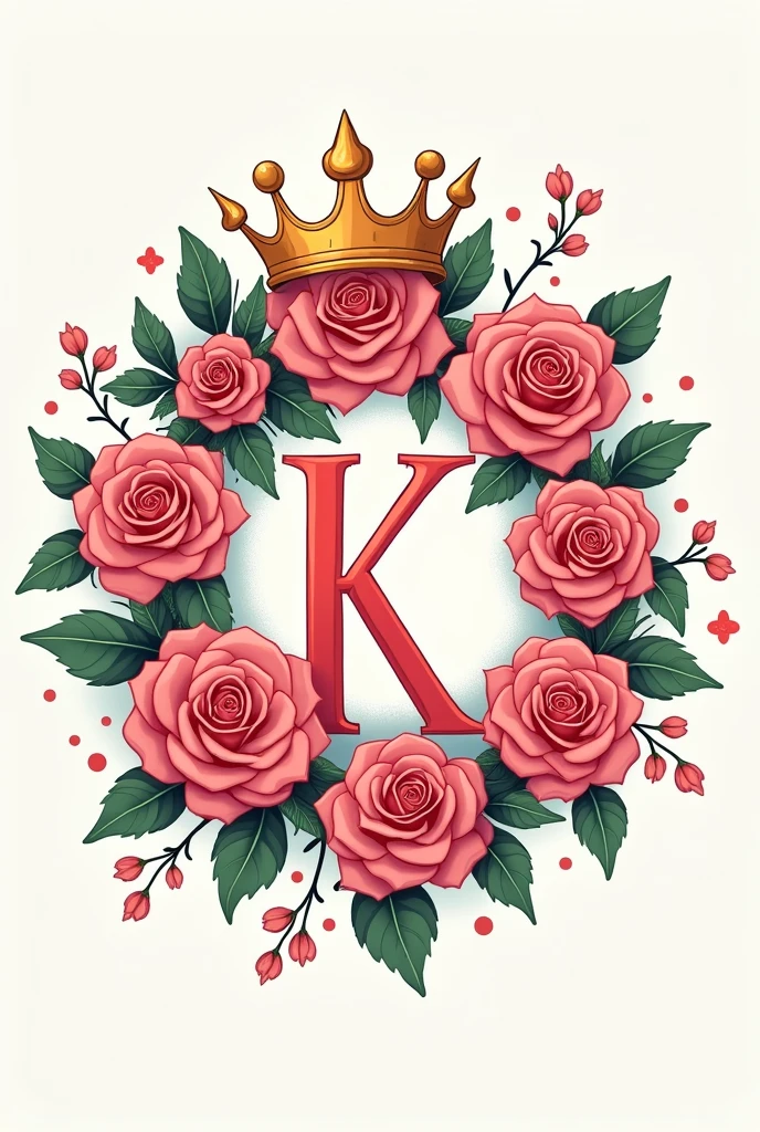 Drawing with words "g + K" enveloped in a cartoonized rose crown