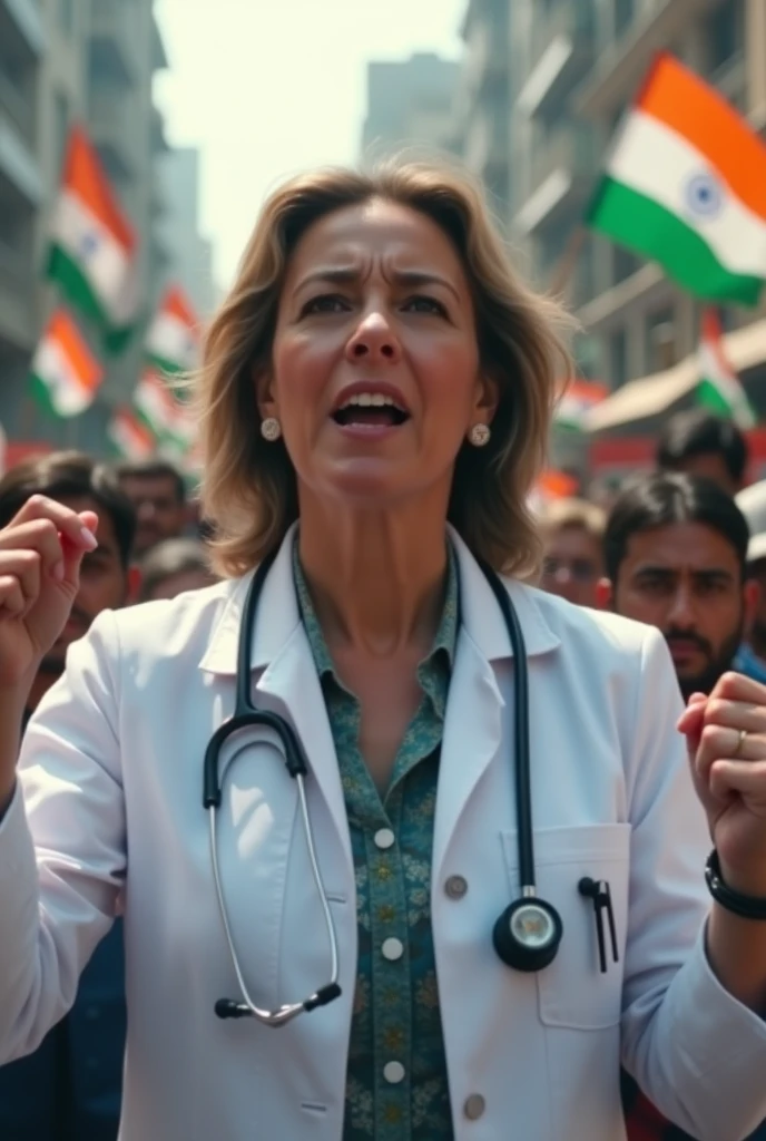 Woman doctor with blury face raise voice against woman safety on independence day of india