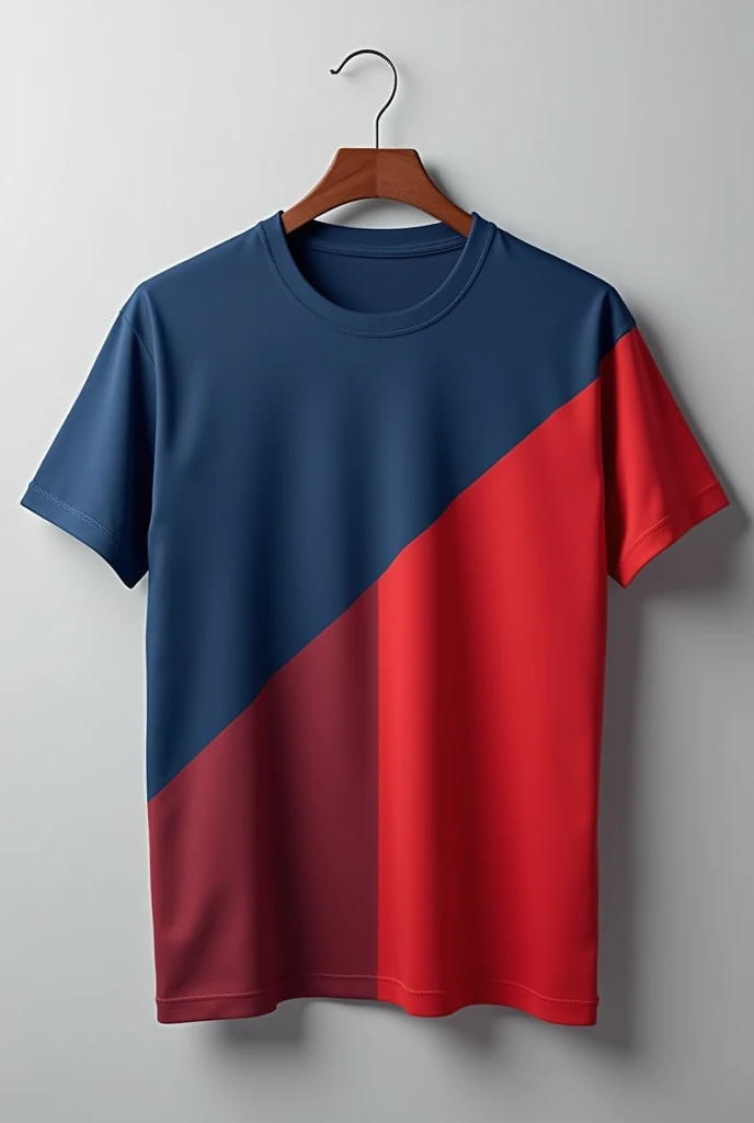 The verse of a T-shirt with one side red and the other blue plain without gradient, with division in the middle.
