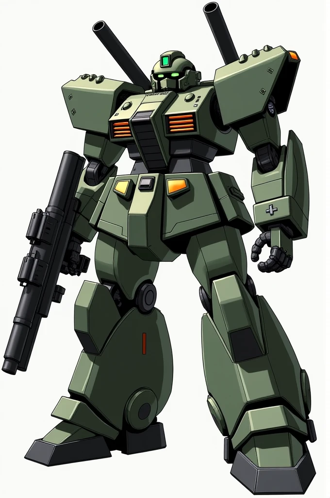 No background、Humanoid mecha、Chunky armor、Beam cannon on the right arm、Missile pods on the shoulder、Armored Core、Railgun