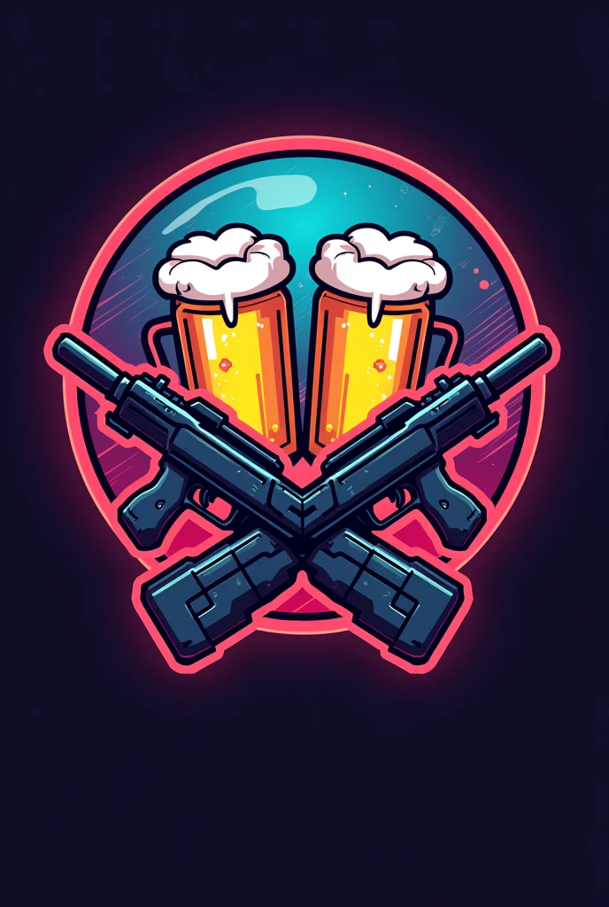 Make a logo for a gaming team with the theme CACHACEIROS E-SPORTS with beer glasses and weapons inspired by the game Free Fire