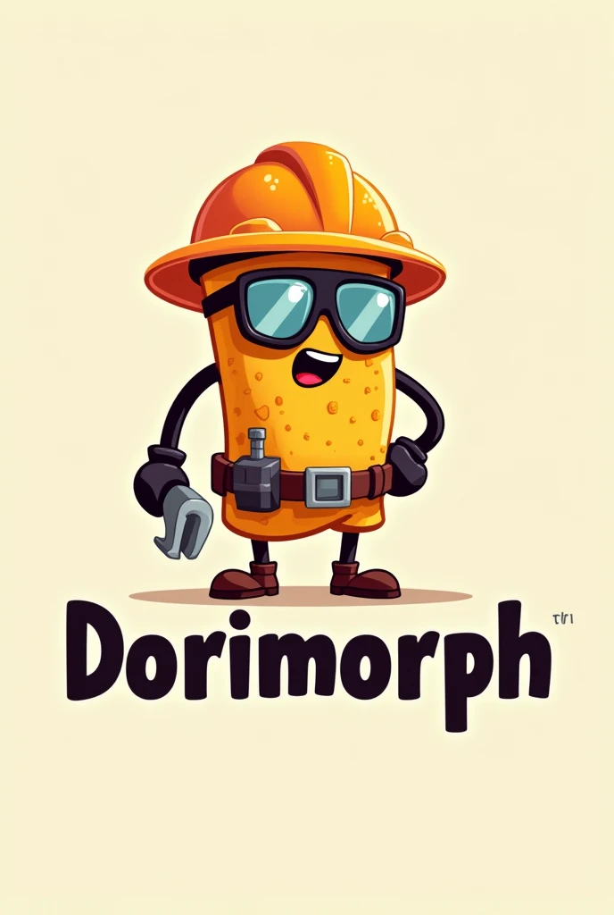 Could you create a logo for selling dorilocos where a Dorito is an engineer and the name is dorimorph? 