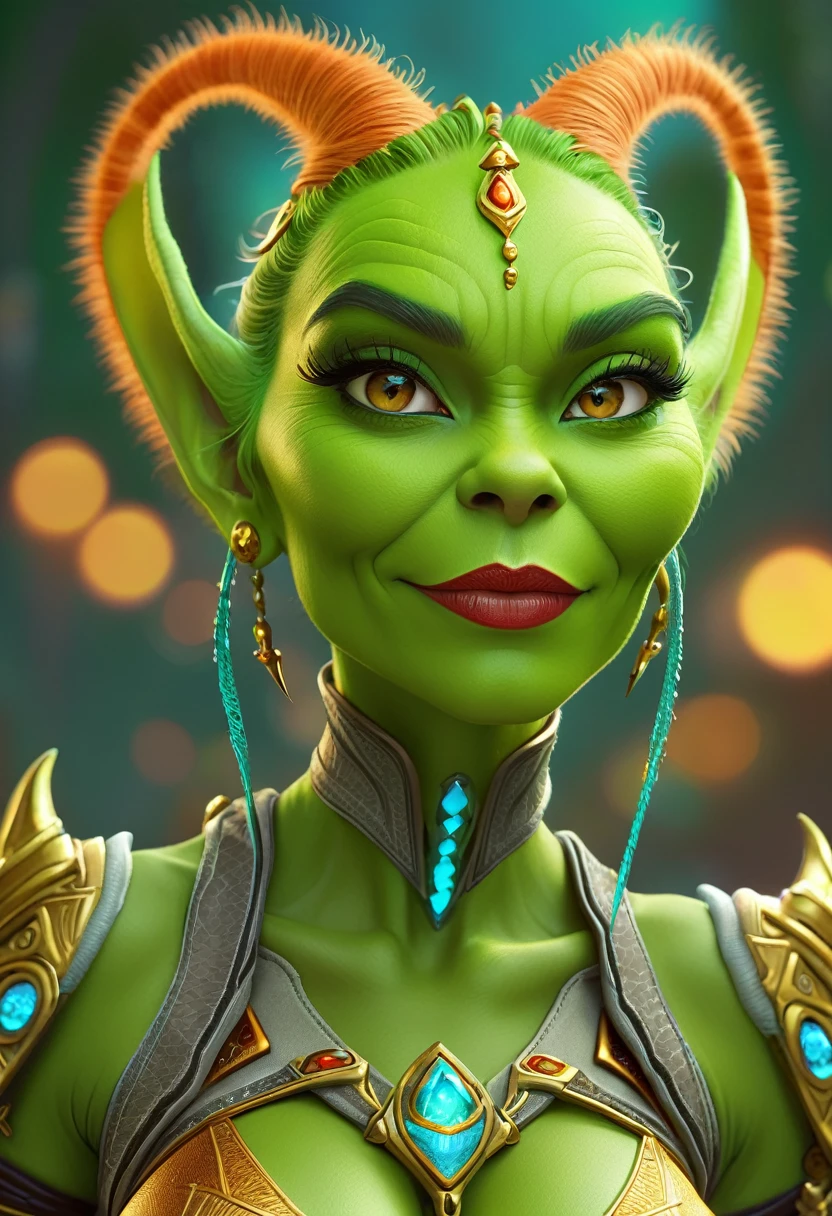 Anthropomorphic female grinch grasshopper mage. Official Art – Charecter profile. An Award-Winning Digital Masterpiece In 4K Ultra HD, Extreme Detail And Intricate Realism. Symmetrical Face. This Concept Art Brought To Life By The Hands Of Artists Like Wlop & Artgerm In A Stunning 2D Vector Illustration.Background Is A Panoramic Vista.