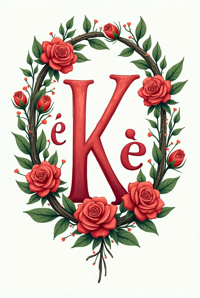 Drawing with words "G e K" wrapped in a 2D cartoon rose crown