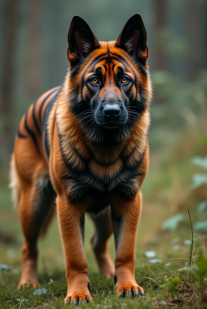 German Shepherd with the fur of a tiger