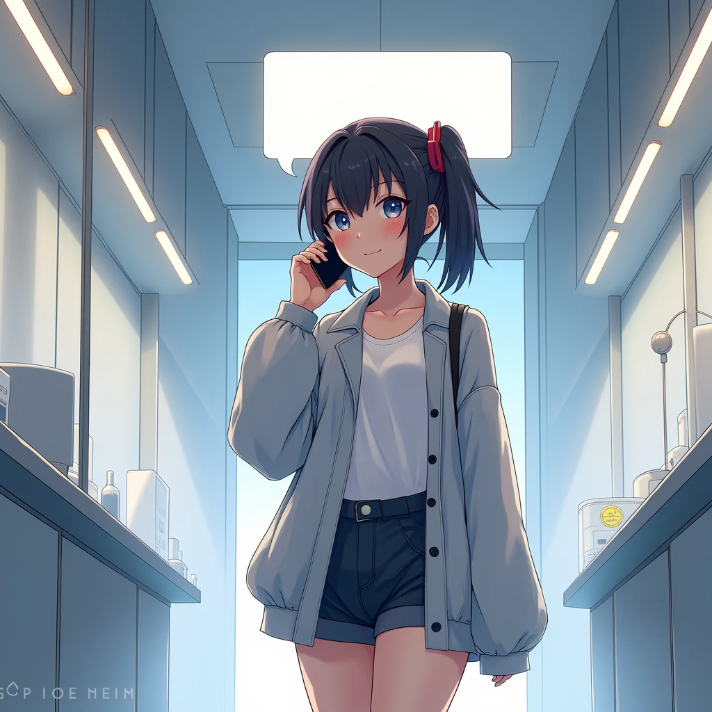 
An anime girl talking on the phone，There is a dialog box above your head, Makoto shinka, Aheiyan, gapmoe Yendre, Attractive anime girl, Fleet Collection Style, Gu Weiss, Makoto, Makoto kano, return, Yendre, Yoshitomo Nara, Edge, OPPEIN, Aheiyan face
