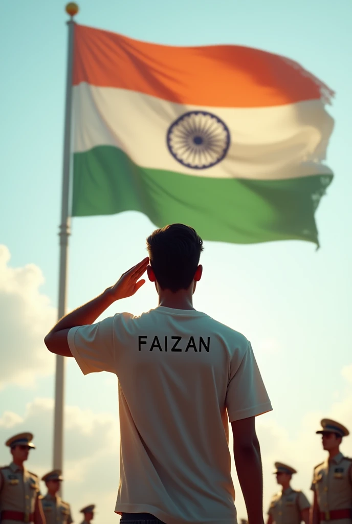 Salute to indian flag with Faizan name Tshirt