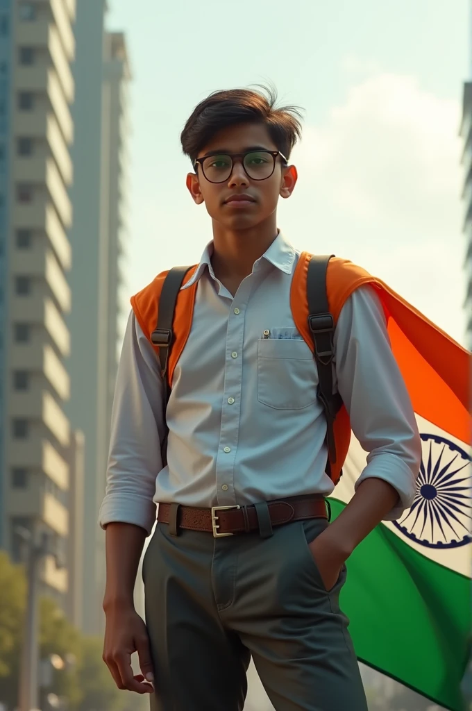 Engineering students boy with Indian flag
