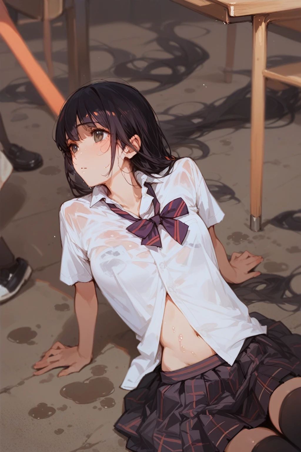 Wet and glossy skin,Wet shirt,Asian woman in skirt and shirt lying on the ground, seifuku, Young Gravure Idol, realistic Young Gravure Idol, Young and cute gravure idol, Young Sensual Gravure Idol, Young and skinny gravure idol, Ayaka Cosplay, Surreal school girl, A sophisticated gravure idol, Kotegawa Yui, Japanese School Uniform