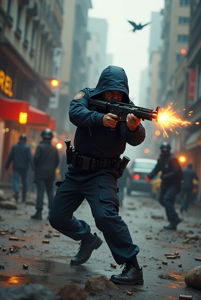 Blind police officer shooting wildly in all directions
