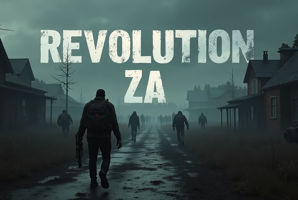 A dayz landscape wallpaper with the name Revolution ZA in 4K resolustion in a dark theme with zombies