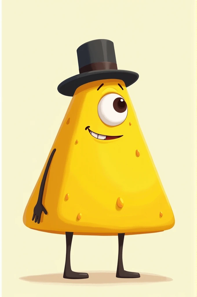 Yellow Triangle with eye ,arm ,legs and blac hat on top