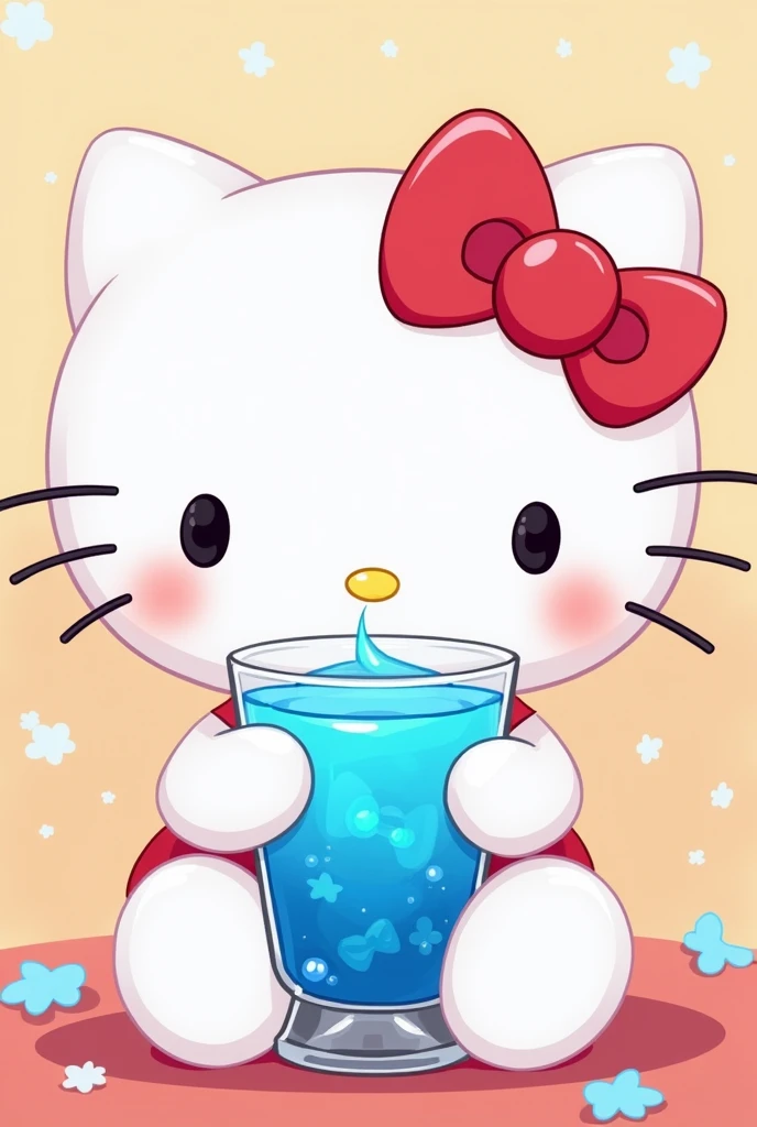 Hello kitty having a cartoon-style blue drink
