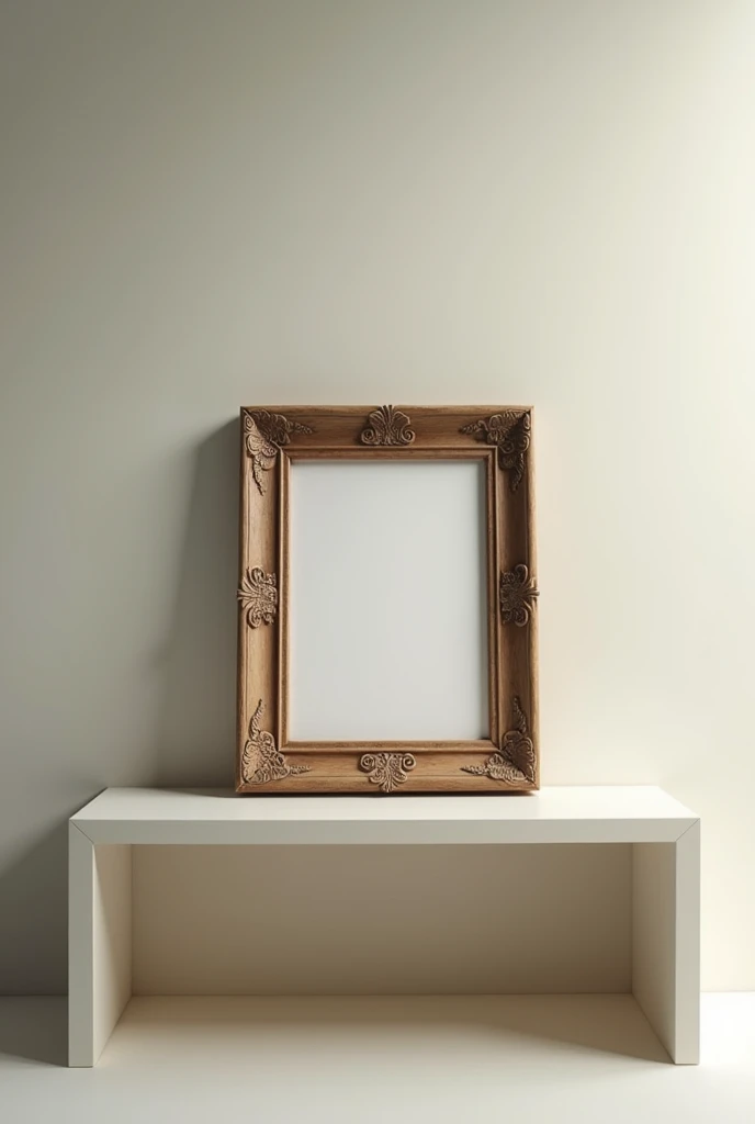 Wooden frame on a plastic table 
