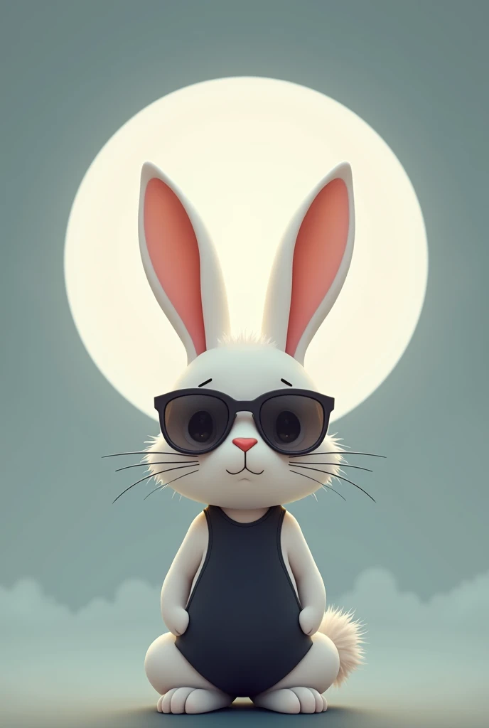 Perfect Anatomy White Q-version cute rabbit wearing semi-transparent sunglasses, wearing a black jumpsuit and a cool expression (close up) Background big full moon flat style vector art, Flat vector art uses simplicity in vector art、Pure expression,
Highlight simplicity and clarity of form,Bring simplicity and modernity to your work. Vivid depiction. Perfect artistic design. Accurate and perfect anatomy.