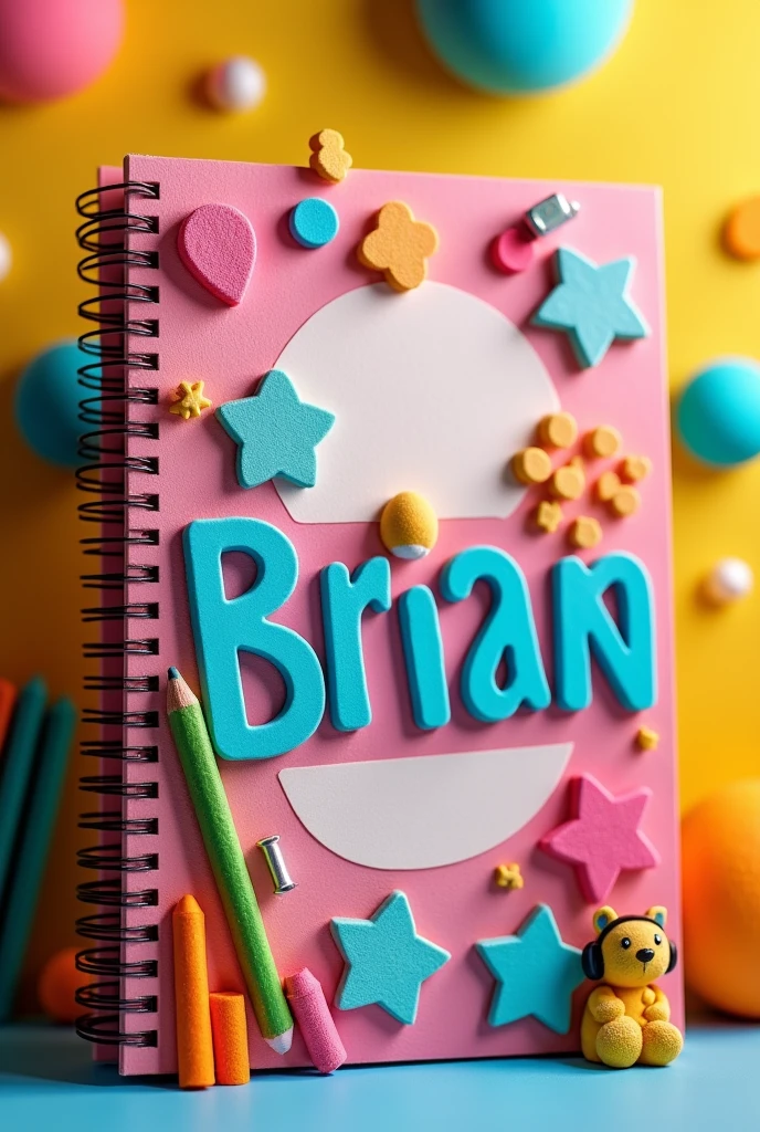 Make a creative notebook cover, with foam, where to put the title: Brian, children or child, School Supplies. It looks easy to do, but very creative 