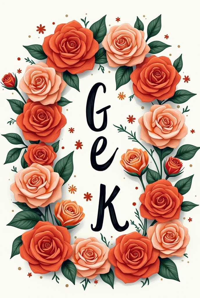 Drawing with words "G e K" wrapped in a 2D cartoon rose crown