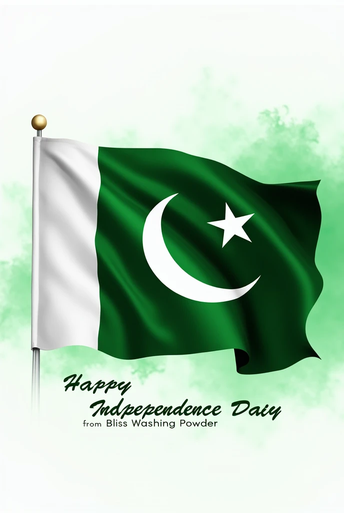 Pakistan independence day Pakistan flag, write happy independence day, make a facebook post, huge big, advertisement for washing powder, write from bliss washing powder, shows empathy, shows soladarity