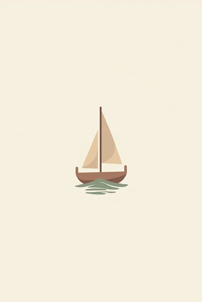 Create a logo in earthy pastel tones with a sailboat using minimalist geometric shapes and the name Rafaela Brogni Decor